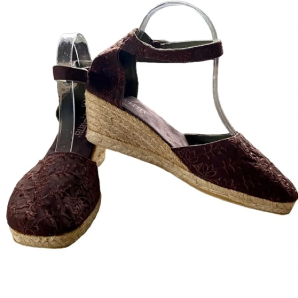 SILHOUETTES Eyelet Espadrille Ankle Strap Rope Heel Brown Women Size 10W